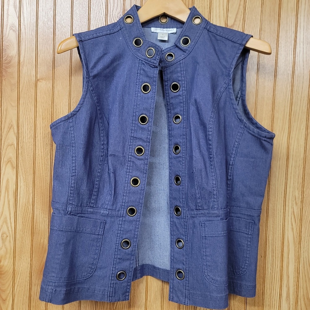 Christopher & Banks Womens Blue Grommet Trim Open Front Vest Chic Utility Size M